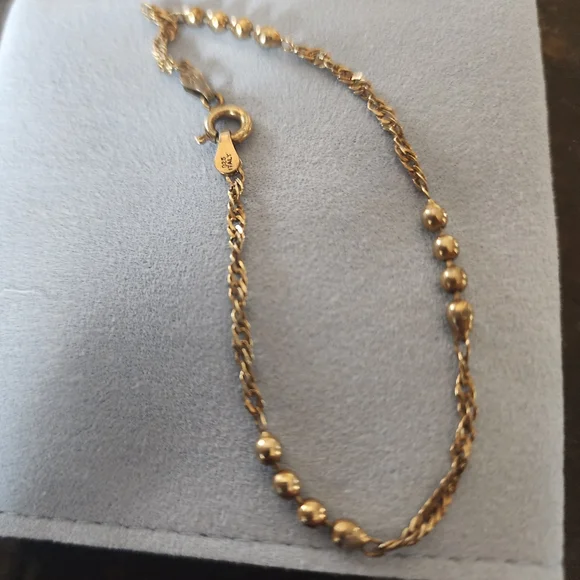 925 Sterling Silver Gold Dipped Beaded Bracelet | Delicate Chain - Picture 2 of 2